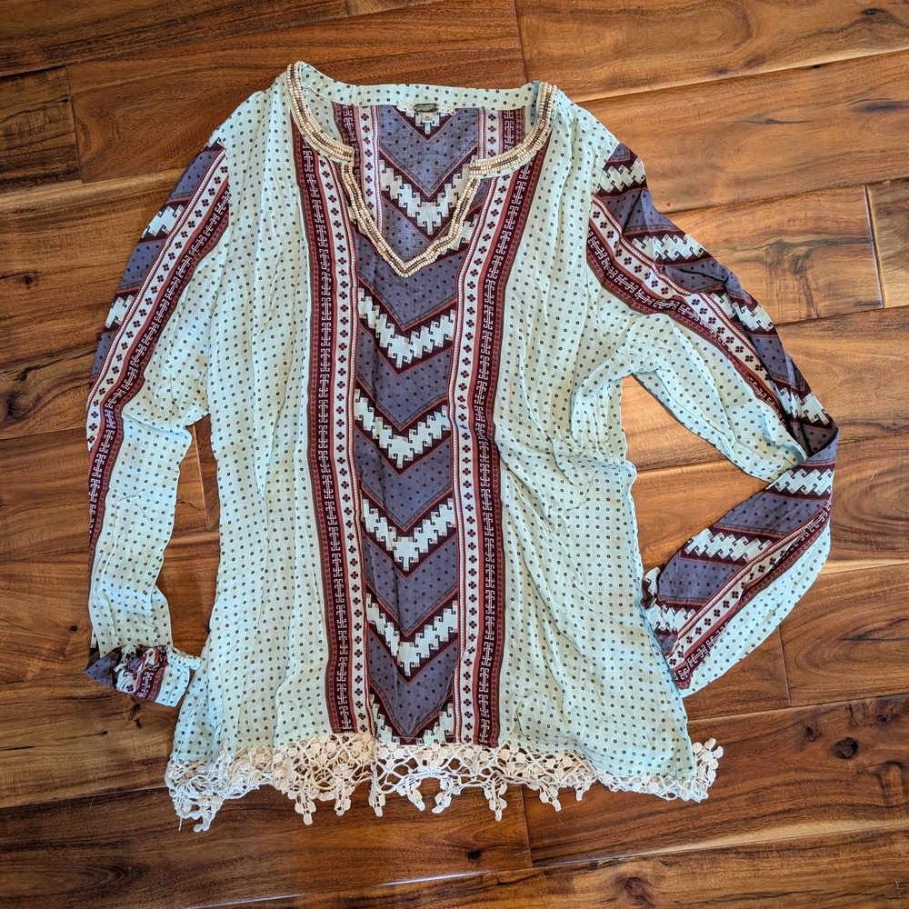 Bohemian Patterned Long Sleeve Top